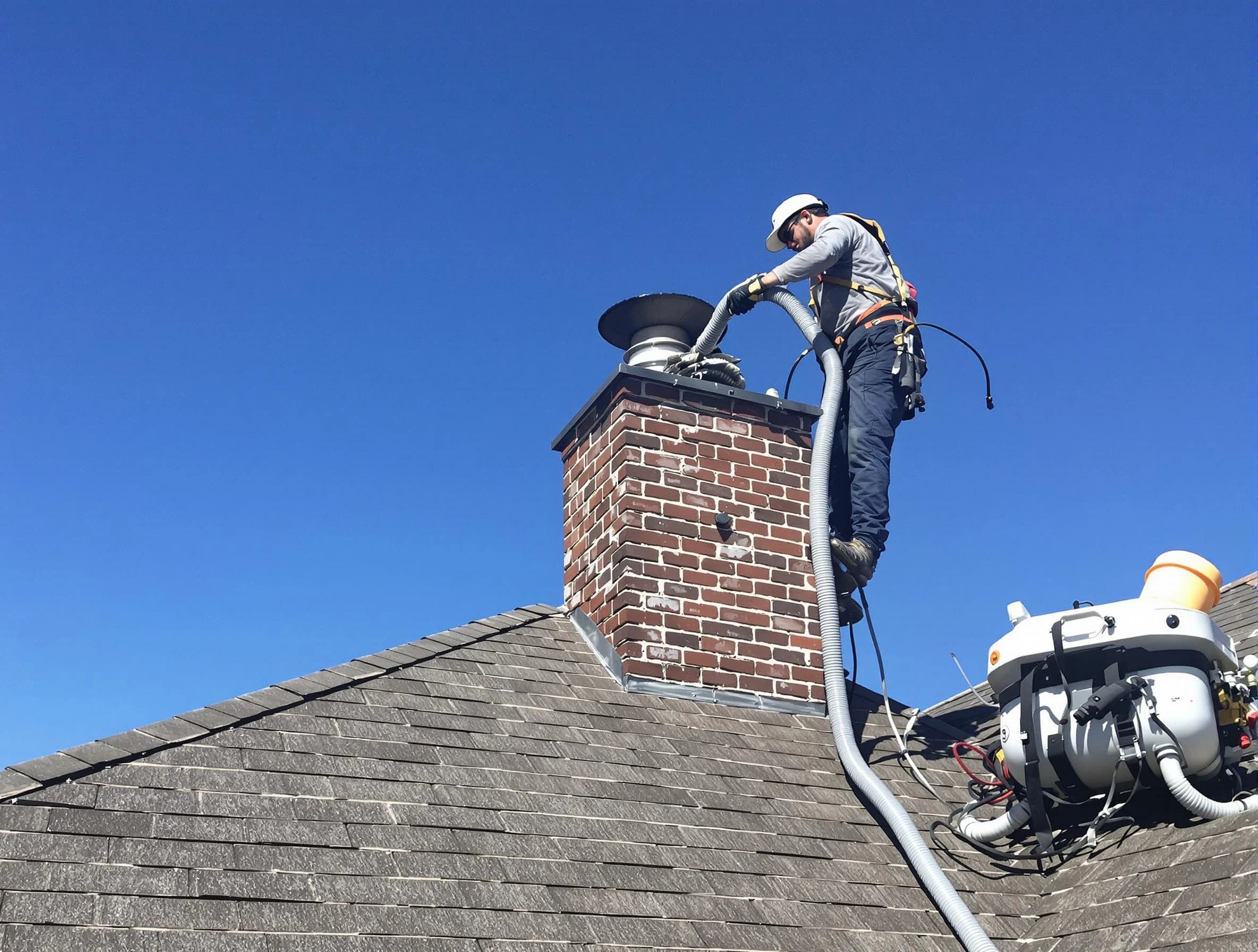 Dedicated Hopewell Chimney Sweep team member cleaning a chimney in Hopewell, VA