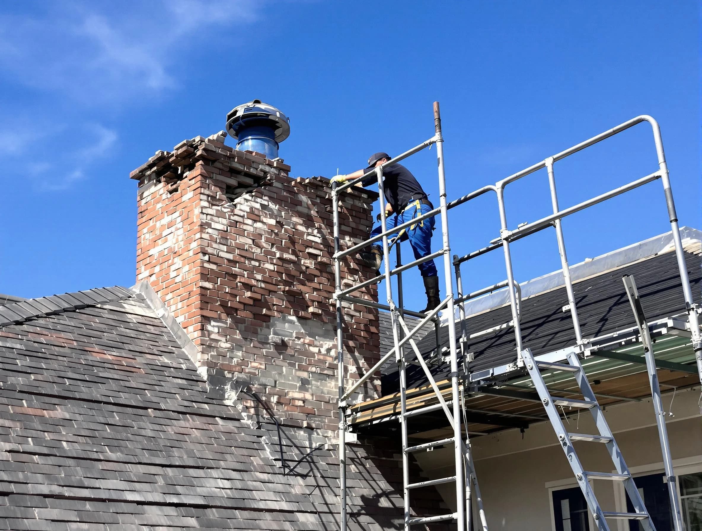 Rebuilding a chimney structure by Hopewell Chimney Sweep in Hopewell, VA