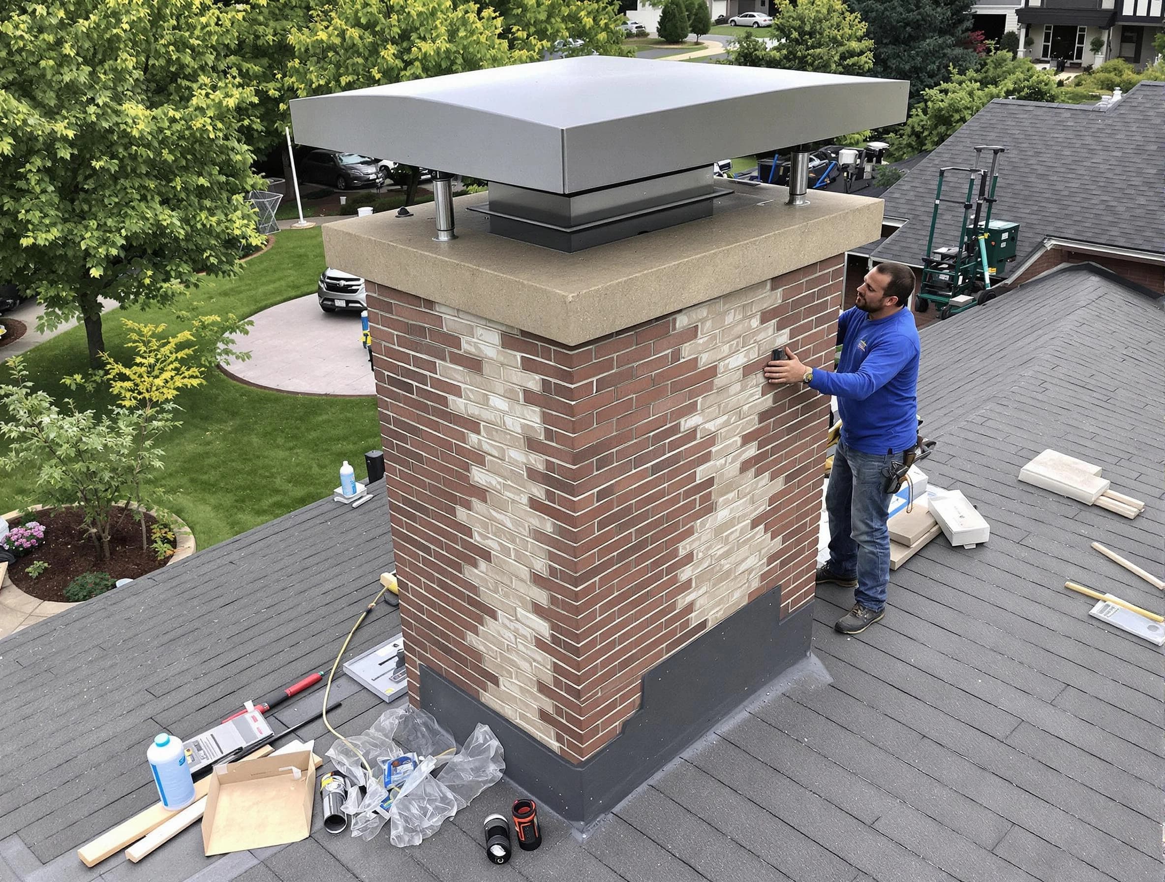 Hopewell Chimney Sweep team working on a custom chimney remodel in Hopewell, VA
