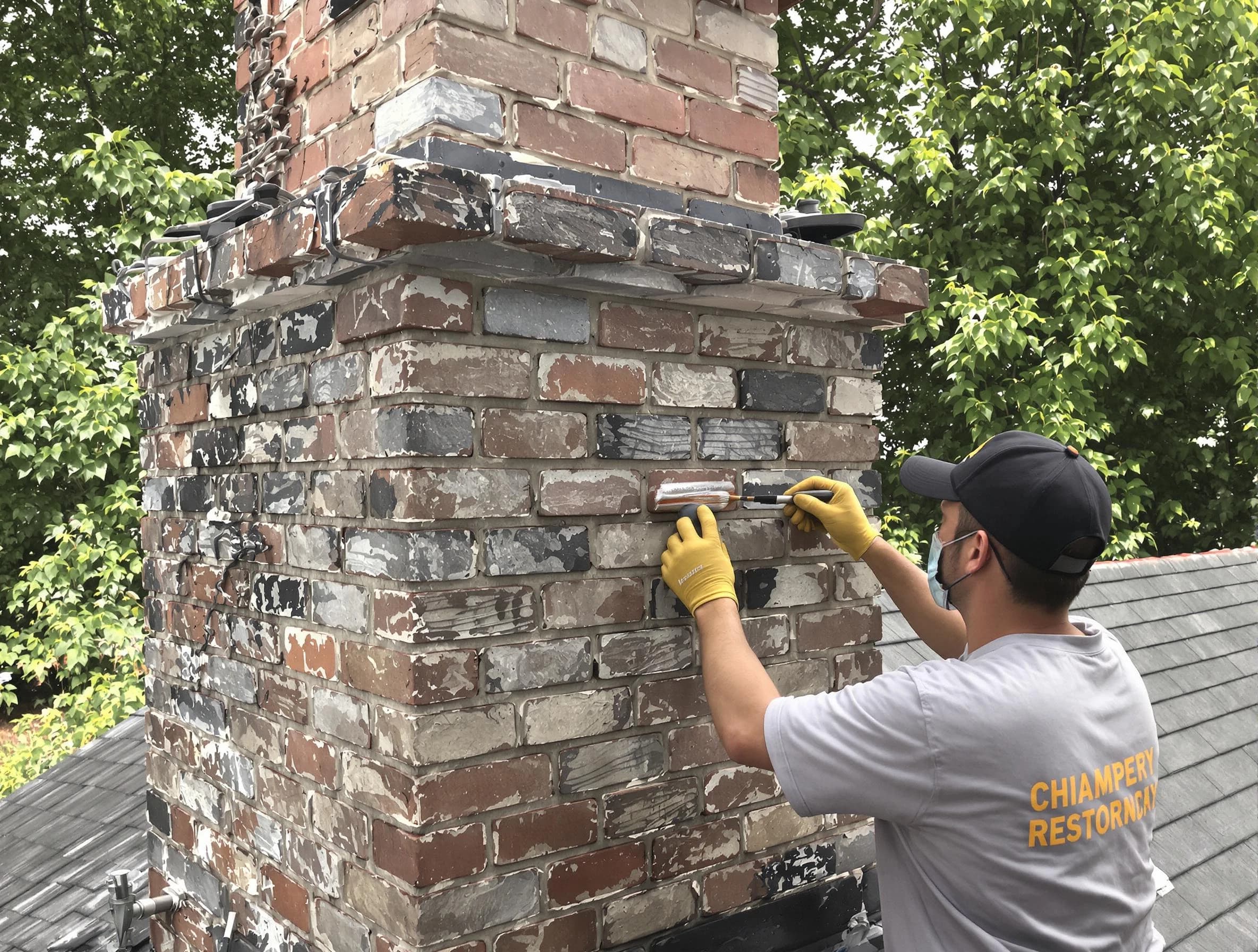 In-progress chimney restoration by Hopewell Chimney Sweep in Hopewell, VA