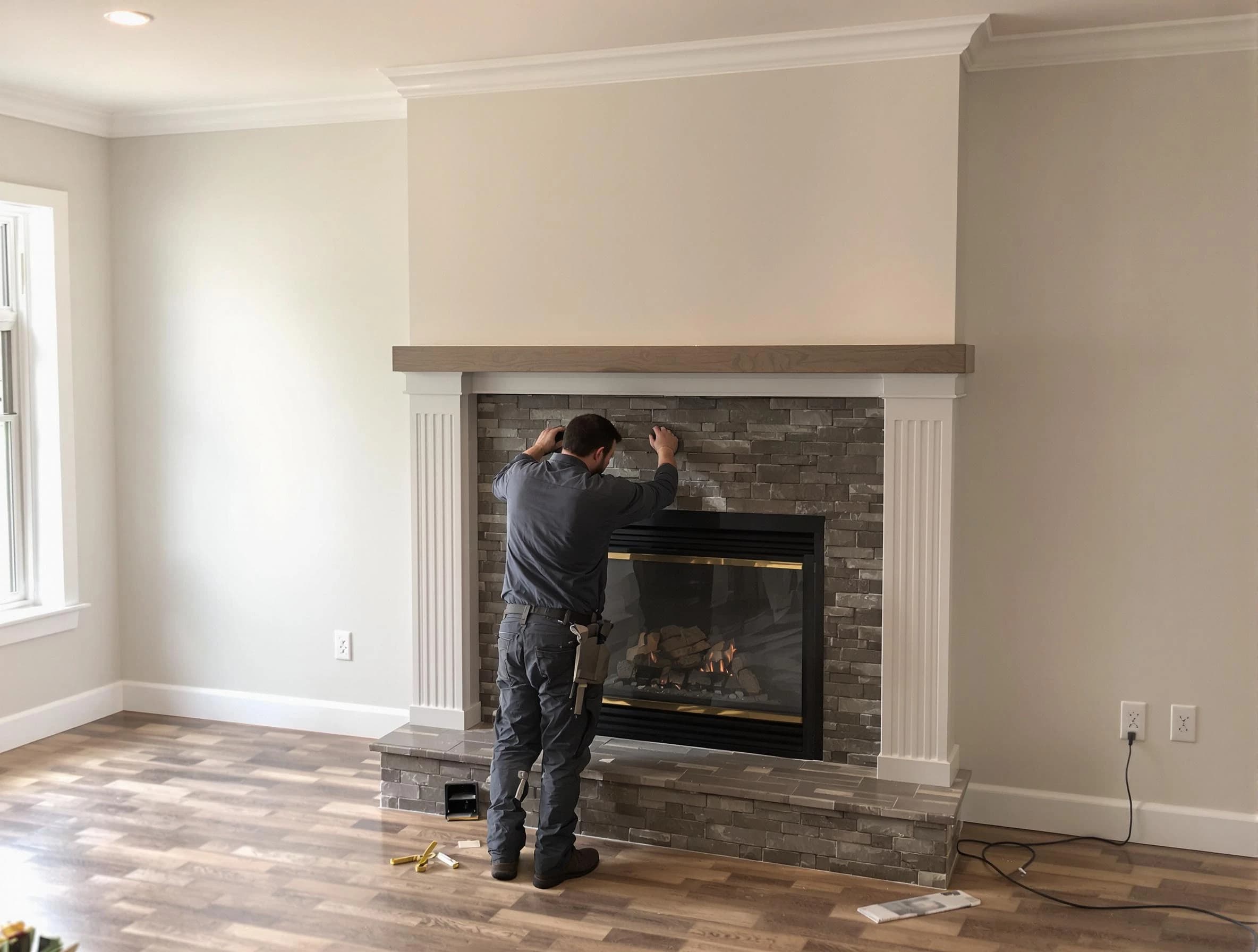Hopewell Chimney Sweep finishing a custom fireplace install in Hopewell, VA