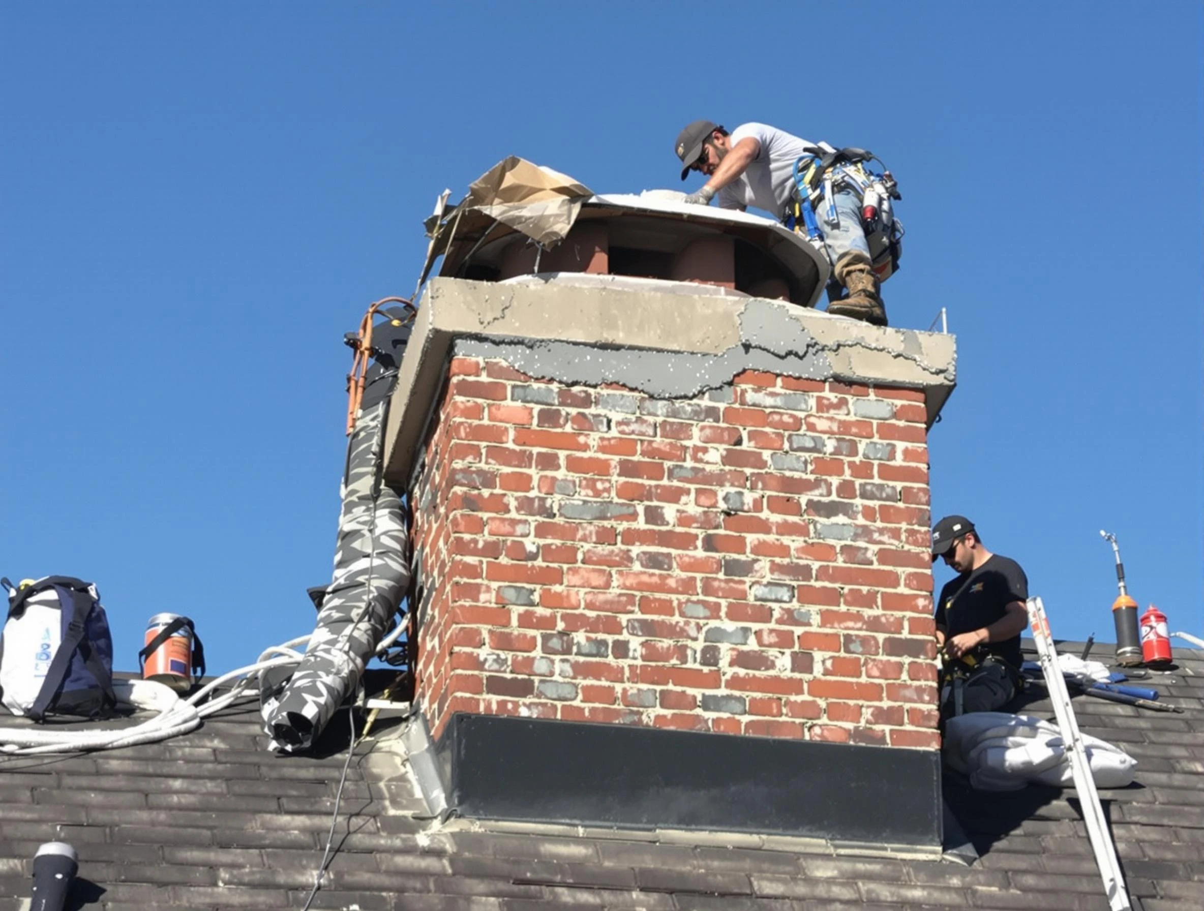 Hopewell Chimney Sweep installing a custom chimney crown in Hopewell, VA