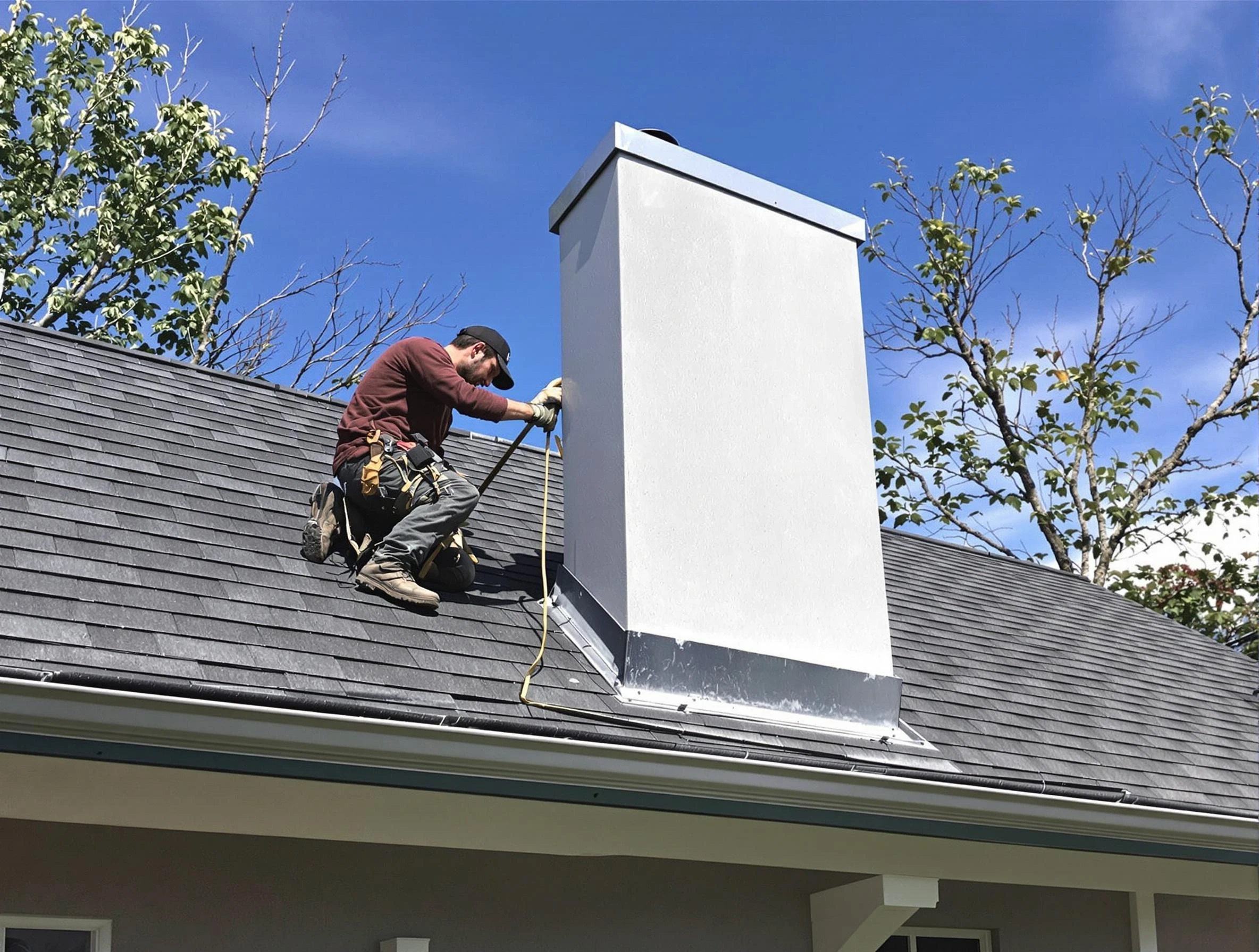 Hopewell Chimney Sweep team member finishing chimney construction in Hopewell, VA