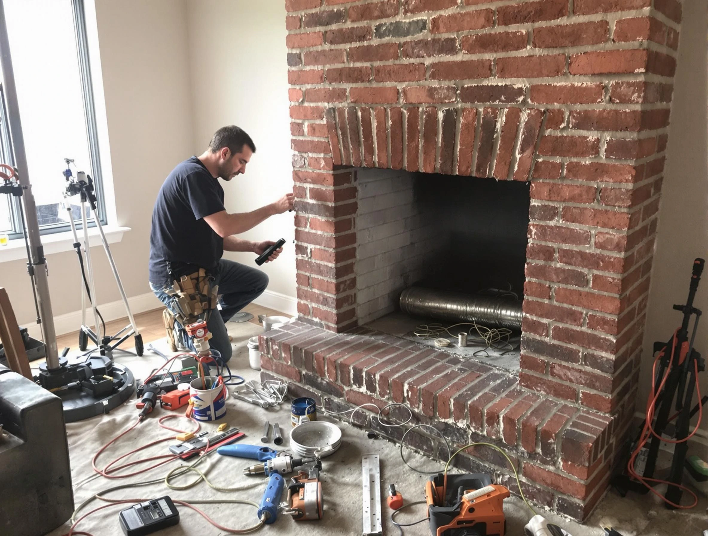 Hopewell Chimney Sweep specialist finalizing chimney liner service in Hopewell, VA